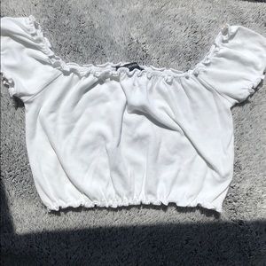 White Ruffle Off The Shoulder Crop Top